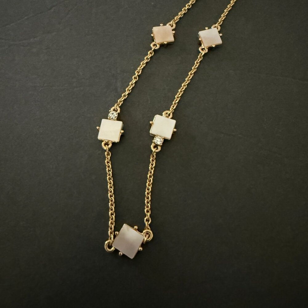 Kate Spade Gold-Tone Mother Of Pearl Necklace Crystal Accents Adjustable Chain - Picture 4 of 16